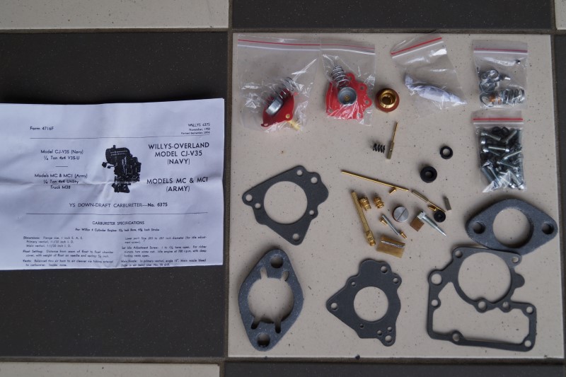 Nekaf M38a1 Jeep Revisieset Carburateur Carter YS met Voetpa Nekaf